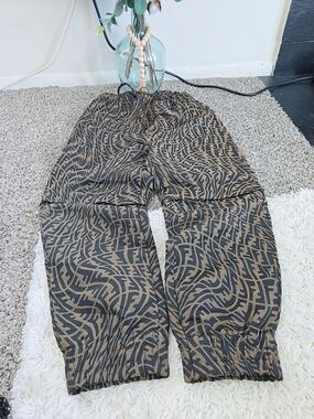 Brown & Black Patterned Drawstring Jogger Pants